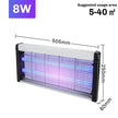 Insect zapper with dimensions and power rating on a white background