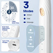 Product display with features like modes, timer, brush head replacement, and charging on a light blue background.