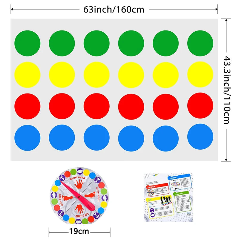 Colorful dot stickers with measurement details on a white background