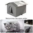 Cat house with text 'Rescue stray cats warm winter' and images of cats in snow.