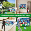 Children playing with a sports-themed game set in various settings including outdoors and indoors.