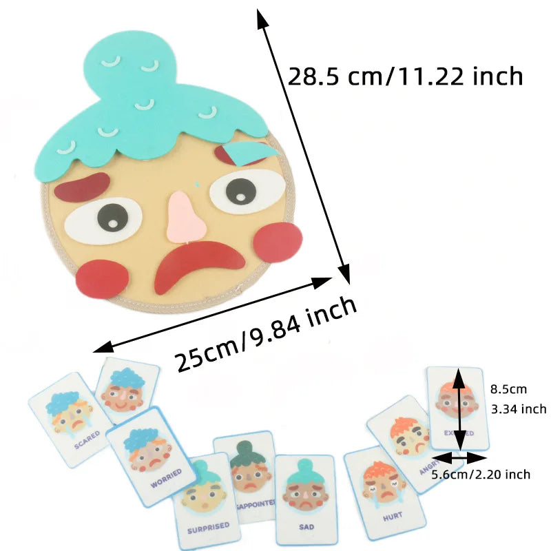 Colorful face-shaped cookie with measurement details on a white background