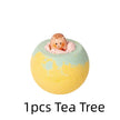 Bath bomb with a hedgehog figure on top labeled '1pcs Tea Tree' on a white background