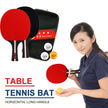 Table tennis bat with red and black design, a case, and balls on a white background.