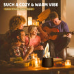 People enjoying a cozy gathering with candles and a guitar, text 'Such a Cozy & Warm Vibe'.