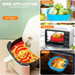 Silicone baking and cooking mats used in air fryer, microwave, and oven with text indicating their wide application.