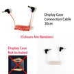 Display case connection cable with text indicating length and color randomness, and a disclaimer about the display case not being included.