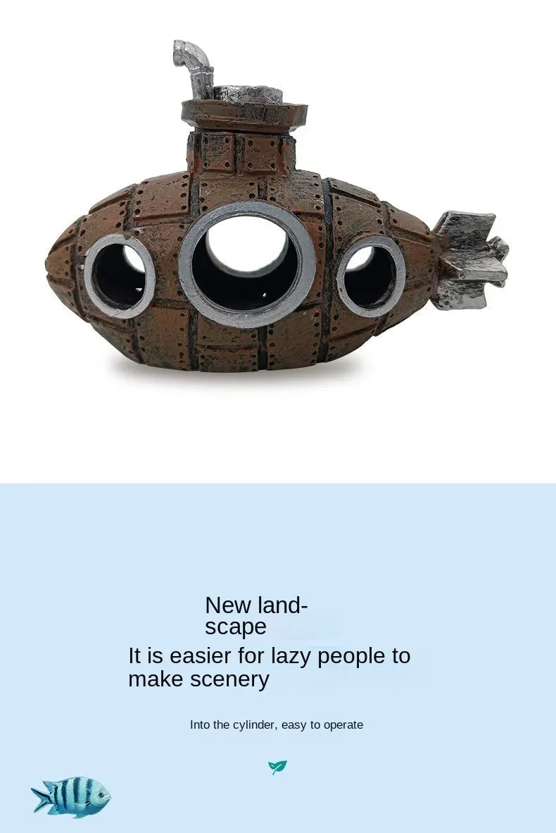 Toy submarine with a humorous quote on a white background