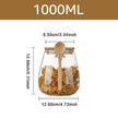 Glass container with wooden spoon and measurements on a white background