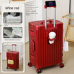 Red suitcase with features highlighted on a white background