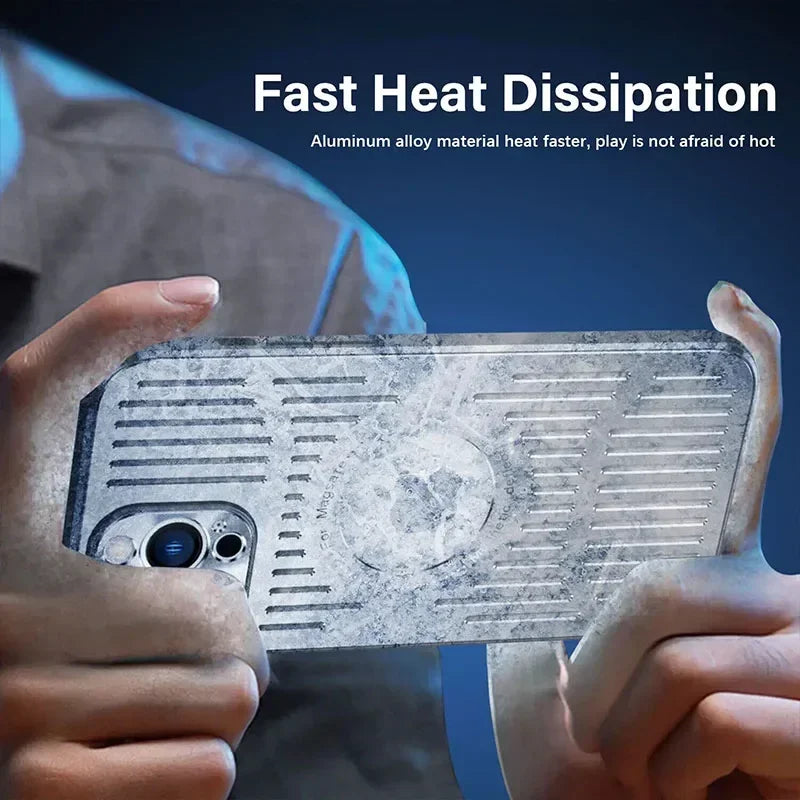 Phone case with fast heat dissipation feature held by a person