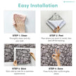 Step-by-step guide for installing wall decor with images of cleaning, peeling, sticking, and confirming the place.
