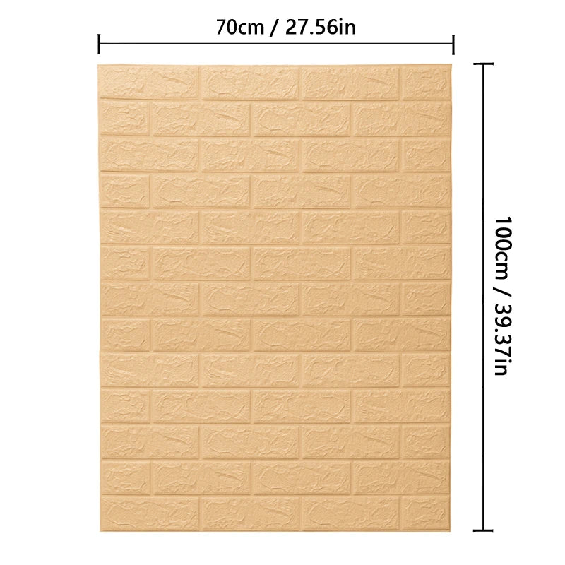 Beige brick-patterned wall panel with dimensions on a white background