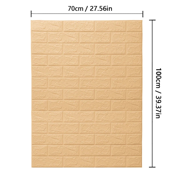 Beige brick-patterned wall panel with dimensions on a white background