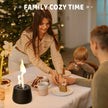 Family enjoying dessert together with a Christmas tree in the background