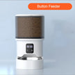 Button feeder with pet food on a light blue background