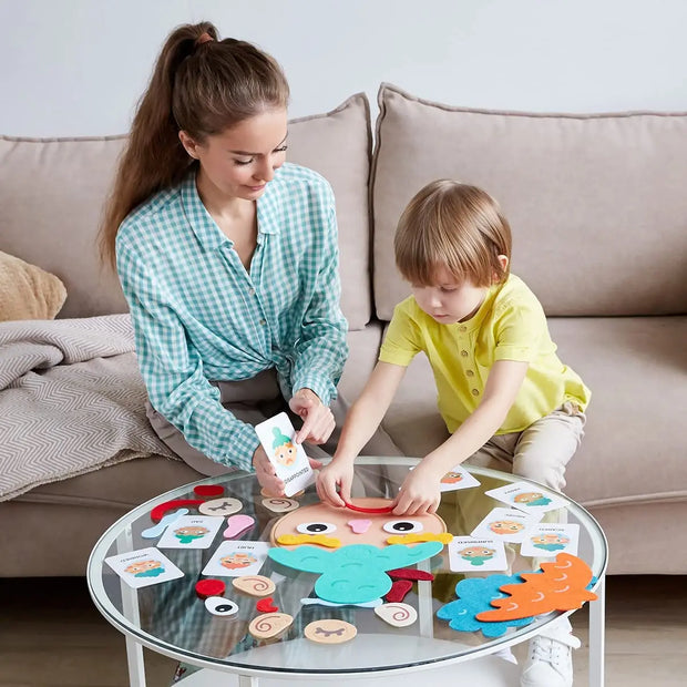 Woman and child playing with craft materials on a glass coffee table