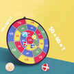 Colorful dartboard with darts on a yellow and blue background