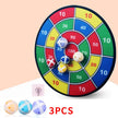 Colorful dartboard game with three darts on a beige background