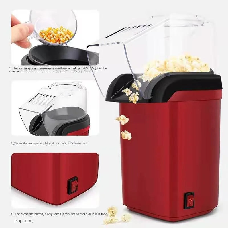 Red popcorn maker with instructions on how to use it