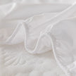 Close-up of white textured fabric with a focus on the edge and texture.