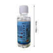 Bottle of fish pond water treatment tablets with measurement details on a white background