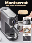 Montserratt espresso machine with features highlighted on a white background