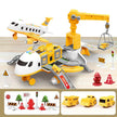 Toy airport set with planes, vehicles, and traffic lights on a white background