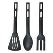 Set of three black kitchen utensils on a white background