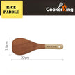 Wooden rice paddle with dimensions and 'CookerKing' branding