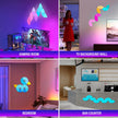 Collage of different room settings with colorful LED wall lights.