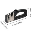 Knife sharpener with dimensions labeled on a white background