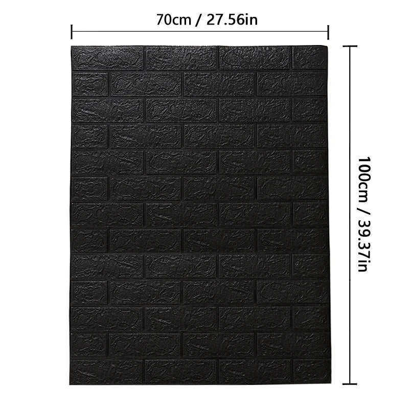 Black brick-patterned wall panel with dimensions on a white background