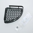 Black corner shelf with installation hardware on a white background
