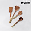 Set of wooden spoons with gold handles on a white background, featuring the 'Cooker King' brand.