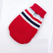 Red pet sweater with striped cuffs on a white background