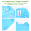 Collage of a blue plastic basket with text about upgraded material quality.