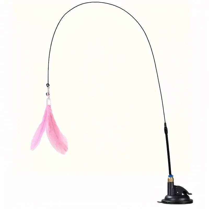 Fishing rod with pink feather lure on a white background