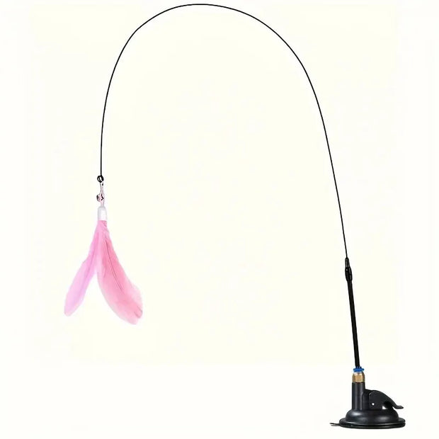 Fishing rod with pink feather lure on a white background