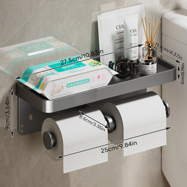 Wall-Mounted Aluminum Toilet Paper Holder – Rust-Proof Tissue Rack for Modern Bathrooms