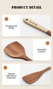 Wooden spatula with hanging hole design on a beige background