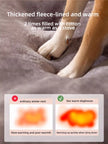 Dog lying on a thick, fleece-lined dog bed with text highlighting its warmth.