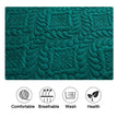 Teal textured mat with comfort, breathability, washability, and health icons below.
