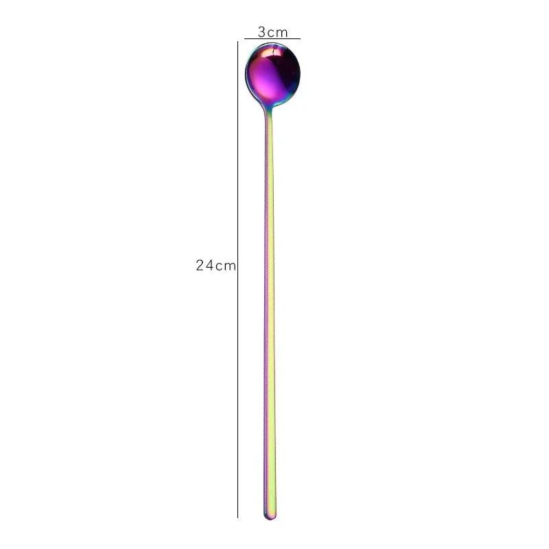 Multicolored spoon with measurements on a white background