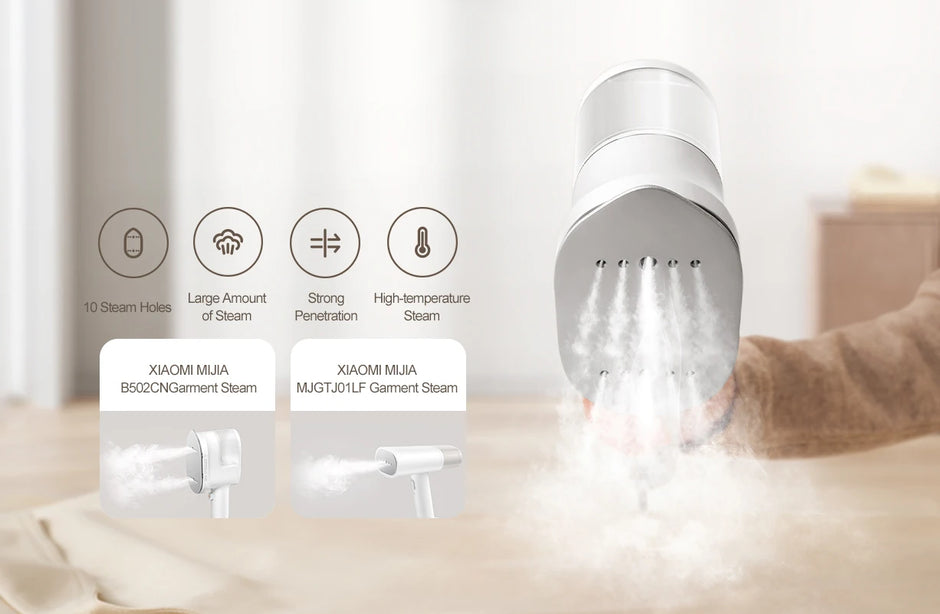 Steam generator device with features displayed on a light background