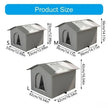 Size chart for gray pet houses with dimensions labeled.