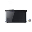 Black electronic device with a plug on a white background