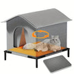 Cat house with a cat inside on a white background