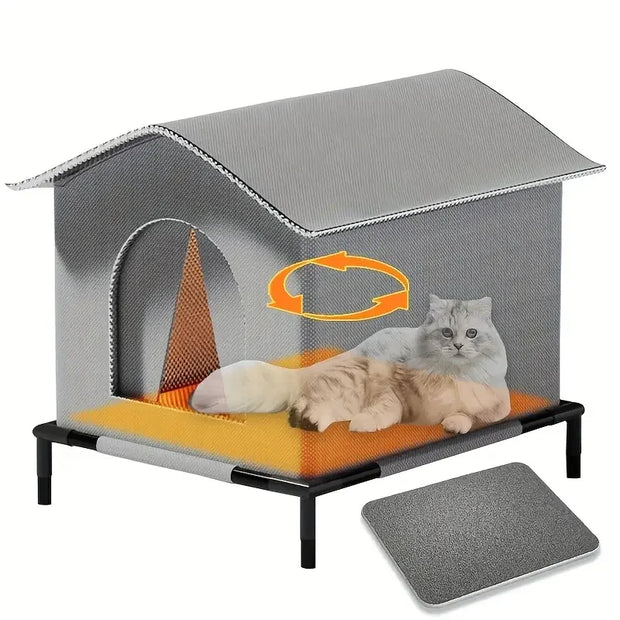 Cat house with a cat inside on a white background