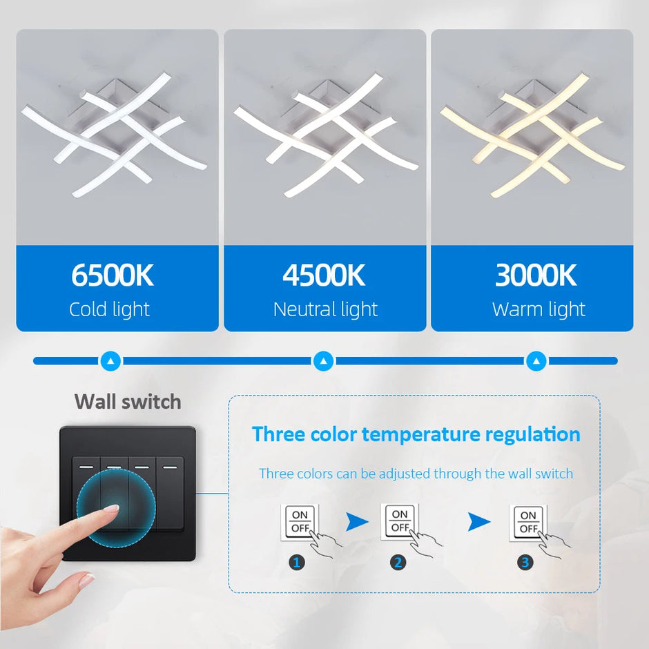 Lighting control panel with three color temperature options and a wall switch.